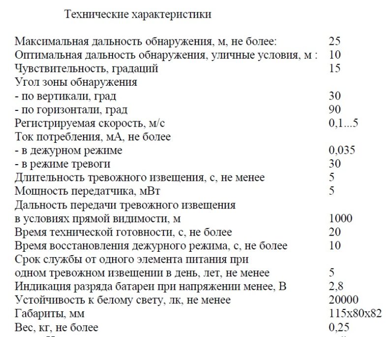 датчик движения уличный характеристики