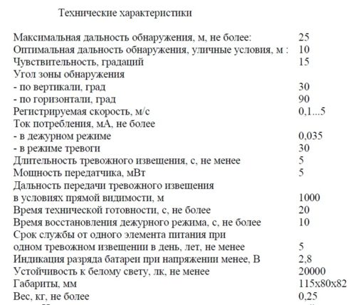 датчик движения уличный характеристики